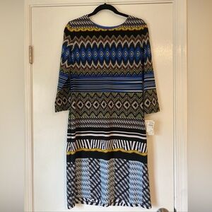 muse three-quarter length sleeve blue multi print dress NWT size 10